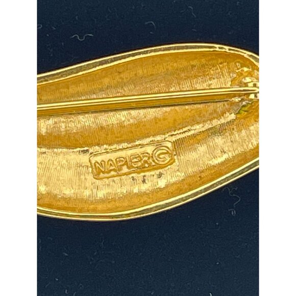 Vintage Napier Brooch Gold Tone 3" Signed - Picture 6 of 9